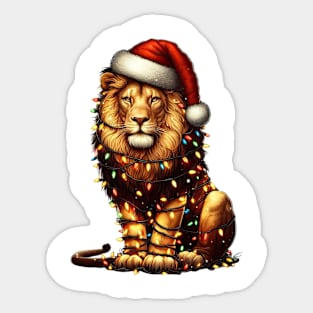 Lion Wrapped In Christmas Lights Sticker